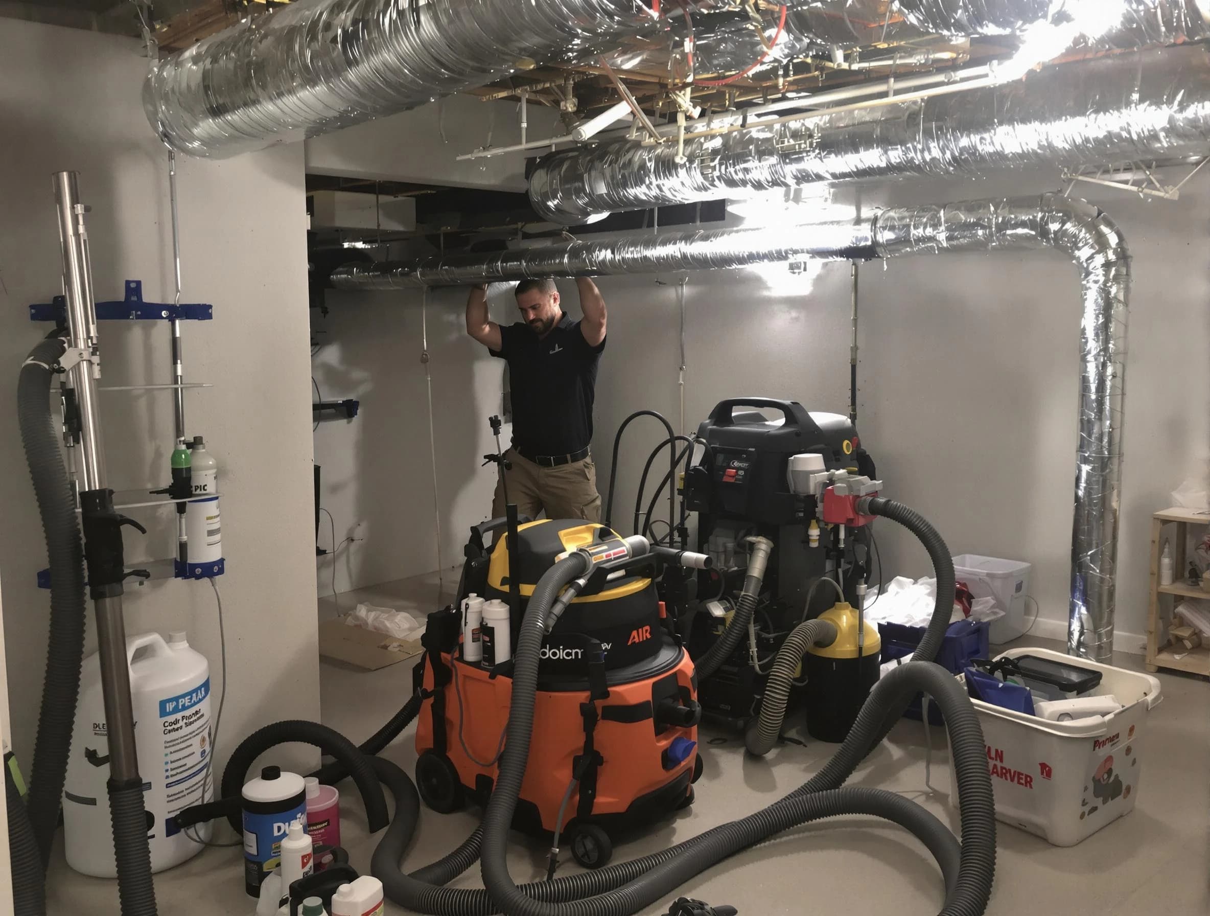Tolleson Air Duct Cleaning specialist performing professional mold removal from air ducts using safety equipment in Tolleson