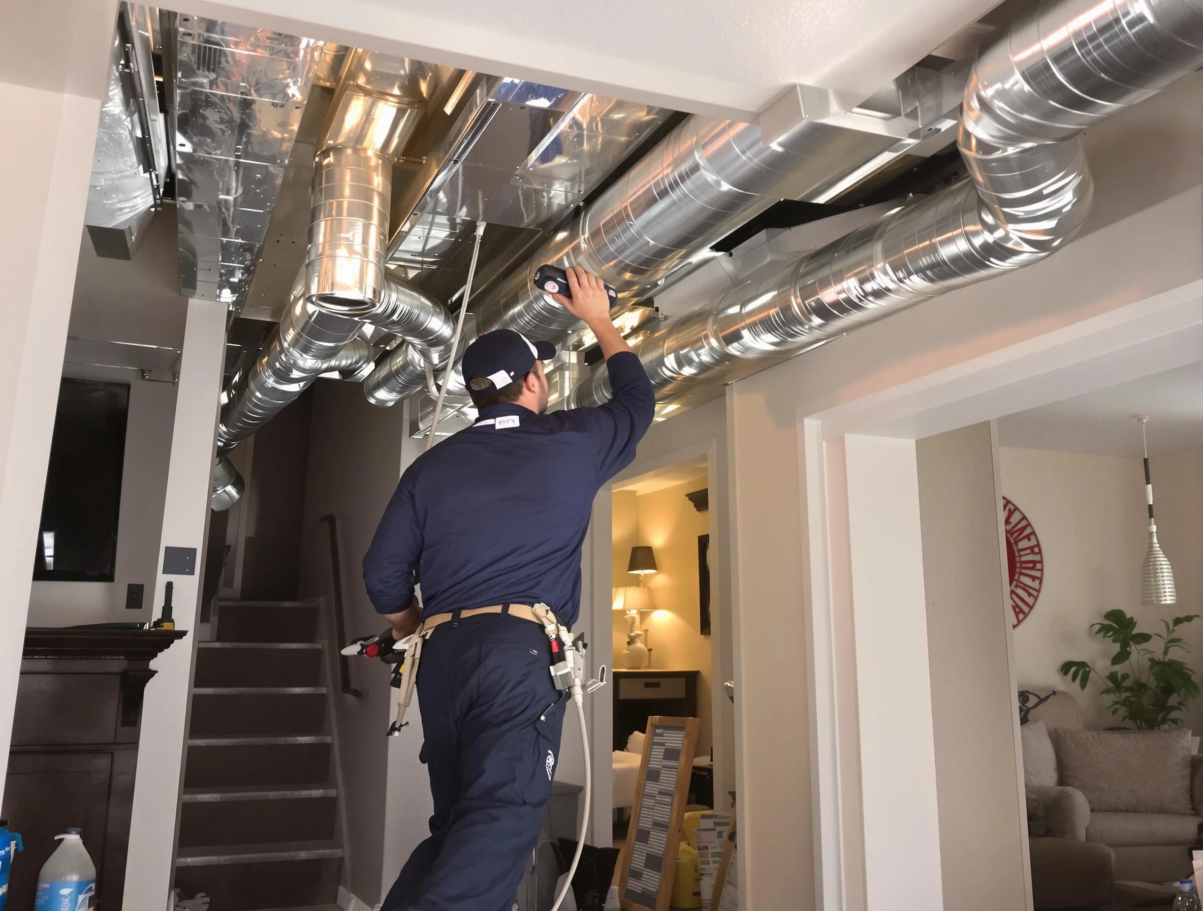 Tolleson Air Duct Cleaning expert performing specialized duct cleaning in a mobile home in Tolleson